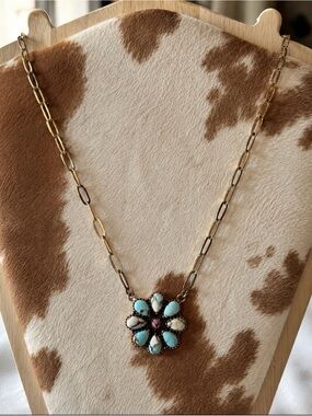 Copper & Turquoise w Cotton Candy Cluster set in Copper 18"